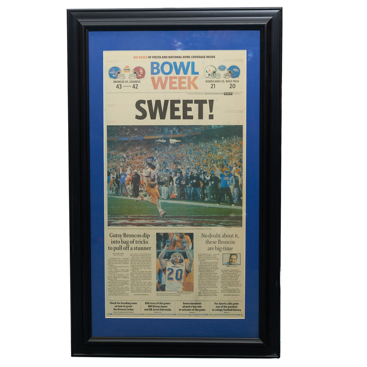 Boise State “SWEET!” 2007 Fiesta Bowl Framed Newspaper Cover