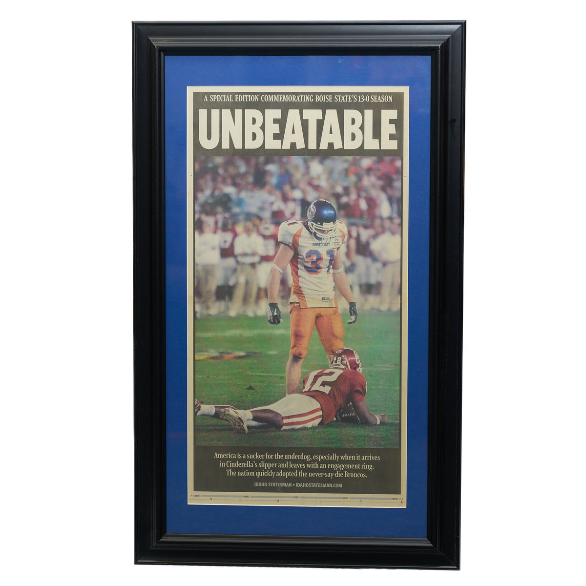 Boise State “UNBEATABLE”  Fiesta Bowl Framed Newspaper