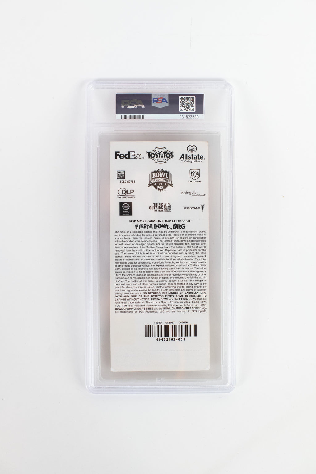 2007 Fiesta Bowl Ticket - PSA Grade 5