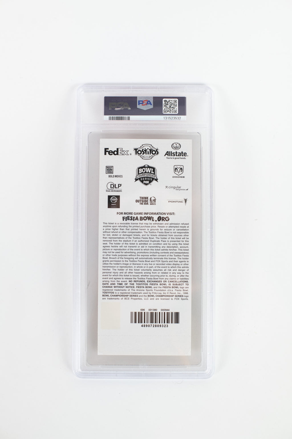 2007 Fiesta Bowl Ticket - PSA Grade 7