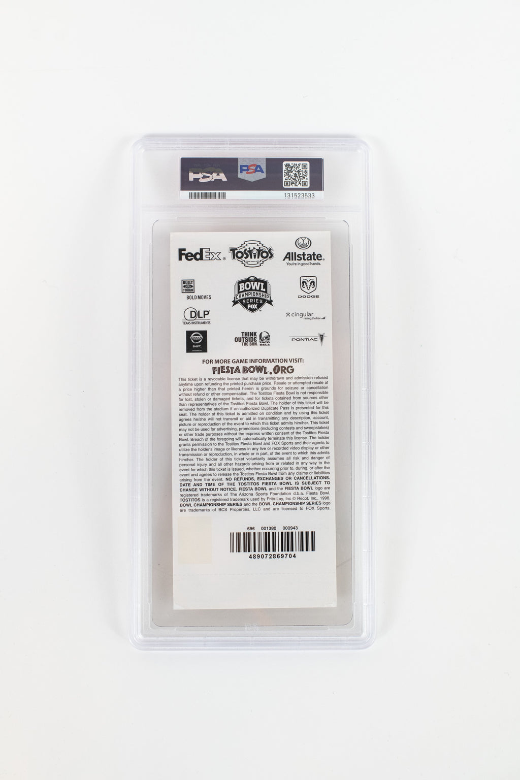 2007 Fiesta Bowl Ticket - PSA Grade 7