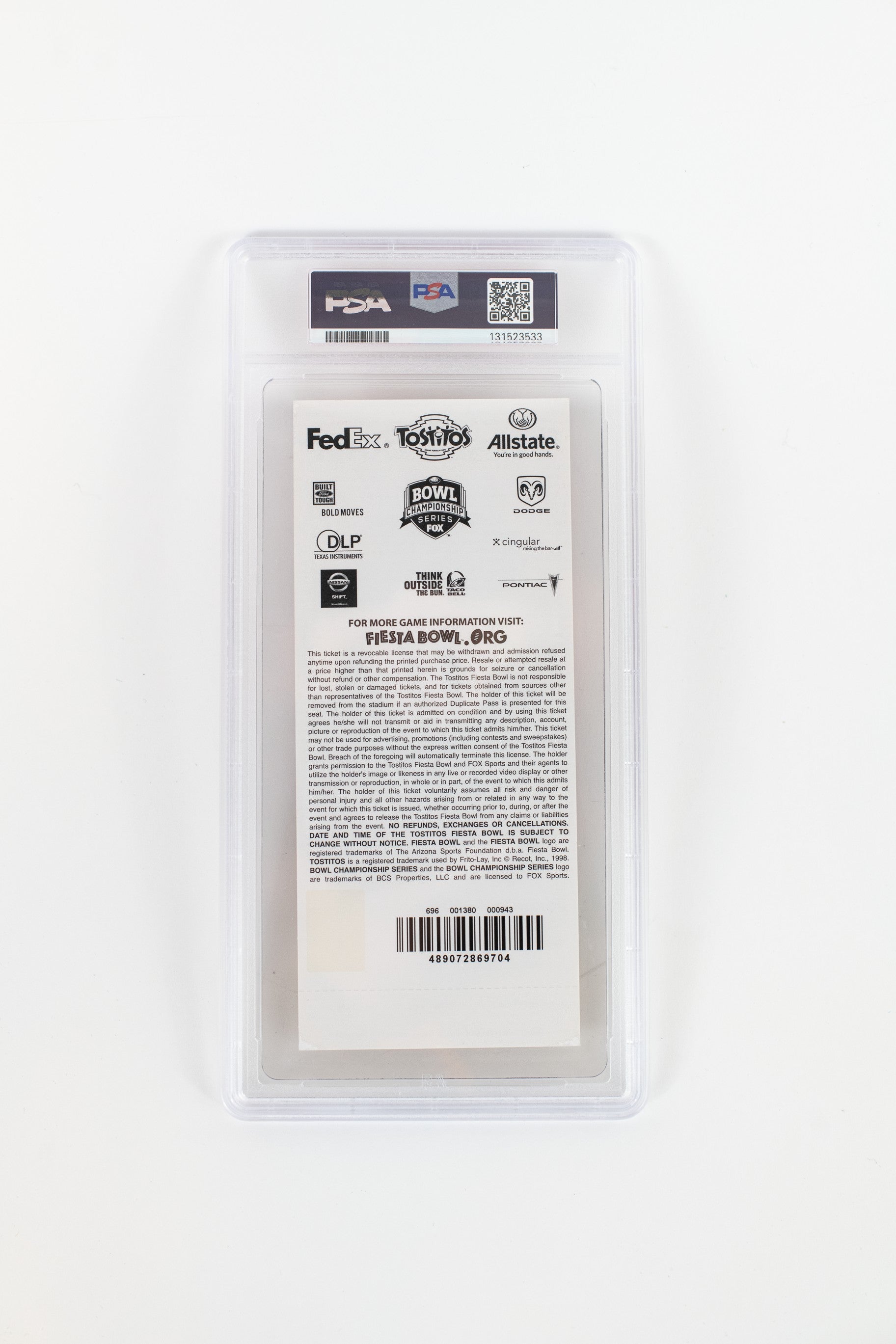 2007 Fiesta Bowl Ticket - PSA Grade 7